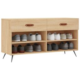Berkfield Home Shoe Bench Sonoma Oak 102x35x55 cm Engineered Wood in Brown - Size: 102 x 35 x 55 cm - thumbnail 3