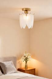 Living and Home Feather Glass Semi-Flush Mount Ceiling Light in Gold - thumbnail 2