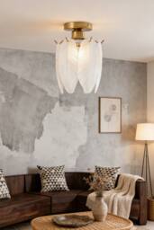 Living and Home Feather Glass Semi-Flush Mount Ceiling Light in Gold