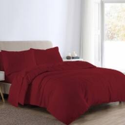 Homes-Linen Flannelette Plain Reversible Duvet Cover Set with Pillowcases in Red - Size: Single