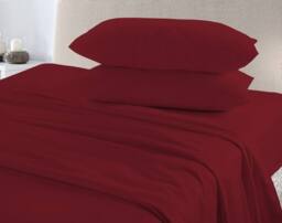 Homes-Linen Flannelette Plain Reversible Duvet Cover Set with Pillowcases in Red - Size: Single - thumbnail 2