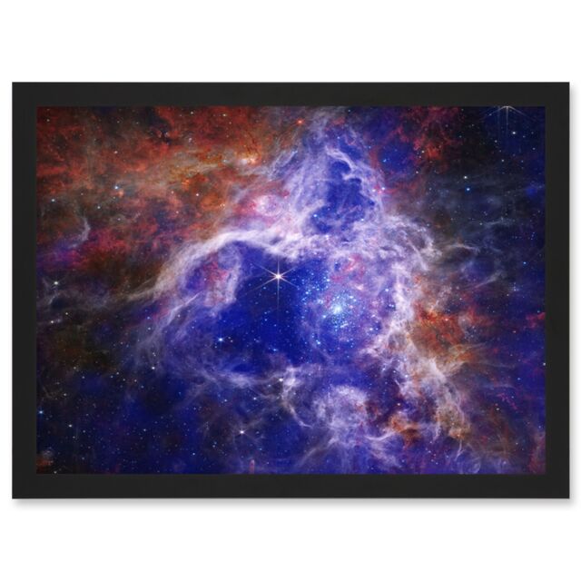Artery8 NASA James Webb Telescope The Enduring Stellar Lifecycle in 30 Doradus Artwork Framed Wall Art Print A4 in Black - image 1