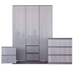 Home Discount Vida Designs Glinton 3Pc Bedroom Set(2Dr Bedside, 3Dr Chest, Wardrobe) in Grey - thumbnail 5