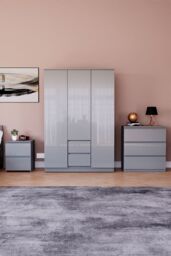 Home Discount Vida Designs Glinton 3Pc Bedroom Set(2Dr Bedside, 3Dr Chest, Wardrobe) in Grey