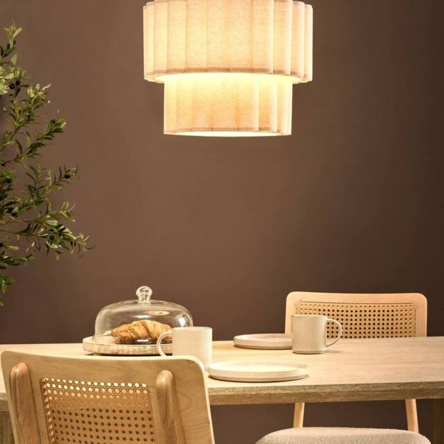 Wyld and Coco Pendant Lamp - Beige Double-Layer Linen-Effect Shade Matte Black Base - image 1