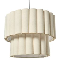 Wyld and Coco Pendant Lamp - Beige Double-Layer Linen-Effect Shade Matte Black Base - thumbnail 2