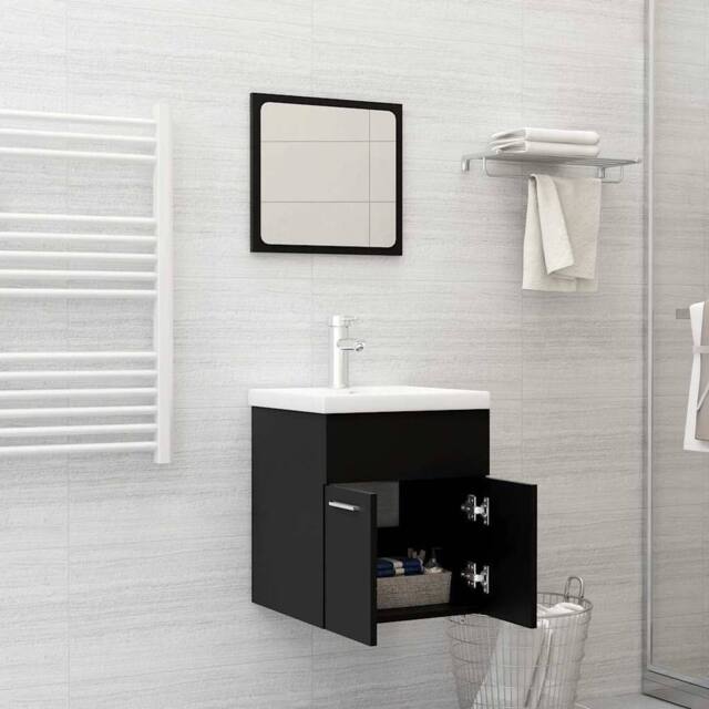 Berkfield Home Durable 2 Piece Bathroom Furniture Set Black Engineered Wood - image 1