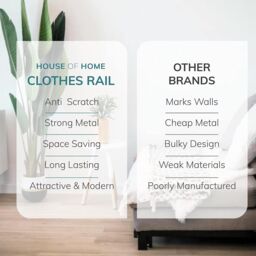 House of Home Heavy Duty Clothes Rail 5ft Long x 5ft Tall Black Quality Metal Stand Rack - thumbnail 6
