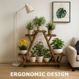 Rafaelo Mobilia 6 Tier Bamboo Wooden Plant Stand Shelves With Lockable Wheels in Brown - thumbnail 8