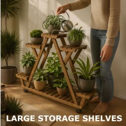 Rafaelo Mobilia 6 Tier Bamboo Wooden Plant Stand Shelves With Lockable Wheels in Brown - thumbnail 7