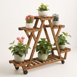 Rafaelo Mobilia 6 Tier Bamboo Wooden Plant Stand Shelves With Lockable Wheels in Brown - thumbnail 5