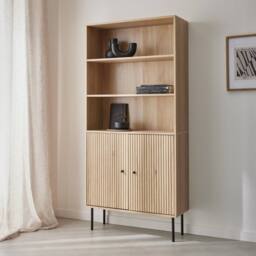 sweeek 2-door Bookcase With Wooden Decor & Metal in Light Brown - thumbnail 1