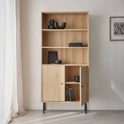 sweeek 2-door Bookcase With Wooden Decor & Metal in Light Brown - thumbnail 3