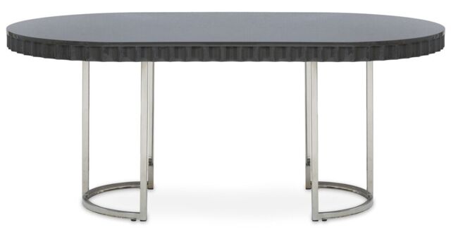 Orsina Grey High Gloss Dining Table, Stainless Steel Dining Room Table, Rounded Sides Kitchen Table for Dining - image 1