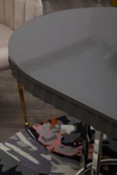 Orsina Grey High Gloss Dining Table, Stainless Steel Dining Room Table, Rounded Sides Kitchen Table for Dining - thumbnail 4