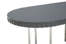 Orsina Grey High Gloss Dining Table, Stainless Steel Dining Room Table, Rounded Sides Kitchen Table for Dining - thumbnail 5
