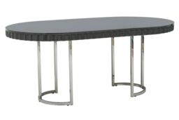 Orsina Grey High Gloss Dining Table, Stainless Steel Dining Room Table, Rounded Sides Kitchen Table for Dining - thumbnail 2