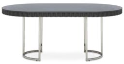 Orsina Grey High Gloss Dining Table, Stainless Steel Dining Room Table, Rounded Sides Kitchen Table for Dining