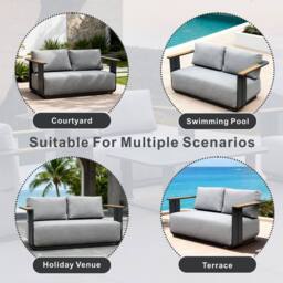 MIMO Outdoor 4-Seater Aluminum Sofa Set with Terrafab Fire Pit Table in Grey - Size: 4 Person - thumbnail 8