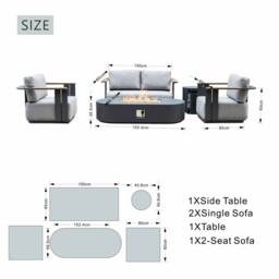 MIMO Outdoor 4-Seater Aluminum Sofa Set with Terrafab Fire Pit Table in Grey - Size: 4 Person - thumbnail 9