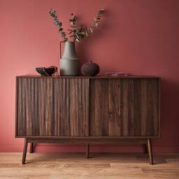sweeek 2-door scandi-style buffet with wood effect in Dark Brown - thumbnail 1