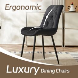 SONARA Modern Set of 2 Velvet Dining Chairs with Ergonomic Upholstered Seat in Black - thumbnail 7