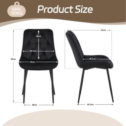 SONARA Modern Set of 2 Velvet Dining Chairs with Ergonomic Upholstered Seat in Black - thumbnail 2