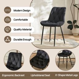 SONARA Modern Set of 2 Velvet Dining Chairs with Ergonomic Upholstered Seat in Black - thumbnail 3