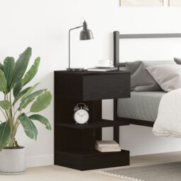 Berkfield Home Bedside Cabinet Black Oak 40x35x65 cm Engineered Wood - Size: 40 x 35 x 65 cm - thumbnail 1