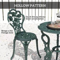 OUTSUNNY 3 Pieces Bistro Set Furniture Garden Balcony Table 2 Chairs in Green - thumbnail 6