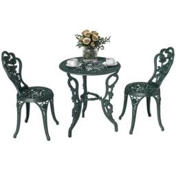 OUTSUNNY 3 Pieces Bistro Set Furniture Garden Balcony Table 2 Chairs in Green - thumbnail 2