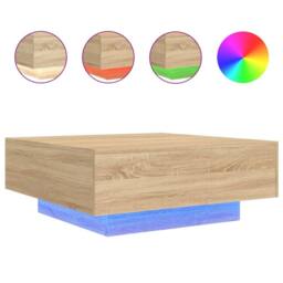 Berkfield Home Coffee Table with LED Lights Sonoma Oak 80x80x31 cm in Light Oak - Size: 80 x 80 x 31 cm - thumbnail 1