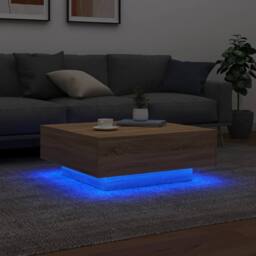Berkfield Home Coffee Table with LED Lights Sonoma Oak 80x80x31 cm in Light Oak - Size: 80 x 80 x 31 cm - thumbnail 4