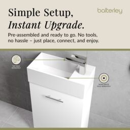 Balterley 1 Door Cloakroom Vanity Basin Unit Gloss White 480mm - thumbnail 7