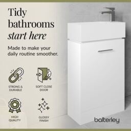 Balterley 1 Door Cloakroom Vanity Basin Unit Gloss White 480mm - thumbnail 3