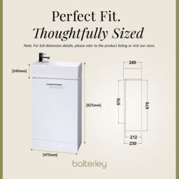 Balterley 1 Door Cloakroom Vanity Basin Unit Gloss White 480mm - thumbnail 5