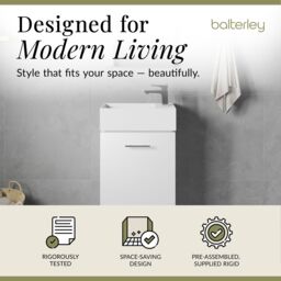 Balterley 1 Door Cloakroom Vanity Basin Unit Gloss White 480mm - thumbnail 2