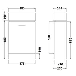 Balterley 1 Door Cloakroom Vanity Basin Unit Gloss White 480mm - thumbnail 8