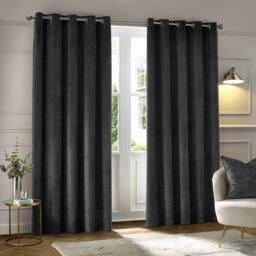 Paoletti Neptune Fully Lined Velvet Eyelet Curtain Pair in Charcoal - Size: 229 cm width x 229 cm drop - thumbnail 2