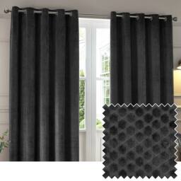 Paoletti Neptune Fully Lined Velvet Eyelet Curtain Pair in Charcoal - Size: 229 cm width x 229 cm drop