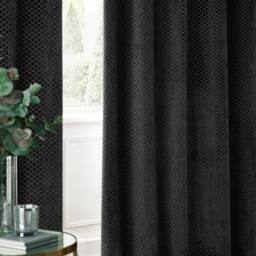 Paoletti Neptune Fully Lined Velvet Eyelet Curtain Pair in Charcoal - Size: 229 cm width x 229 cm drop - thumbnail 5