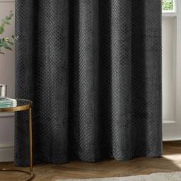 Paoletti Neptune Fully Lined Velvet Eyelet Curtain Pair in Charcoal - Size: 229 cm width x 229 cm drop - thumbnail 4