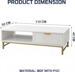 FURNITURE ONE Modern White Coffee Table with Drawer & Open Shelf in Natural White - Size: 1 Pack - thumbnail 4