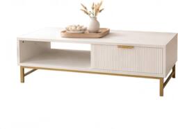FURNITURE ONE Modern White Coffee Table with Drawer & Open Shelf in Natural White - Size: 1 Pack - thumbnail 5