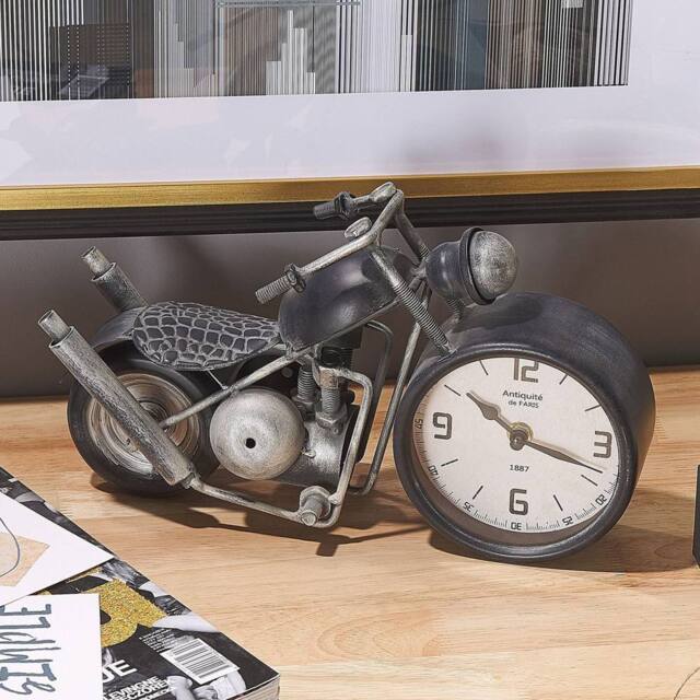 Wyld and Coco Motorcycle Table Clock Vintage Black-Silver in Black - image 1