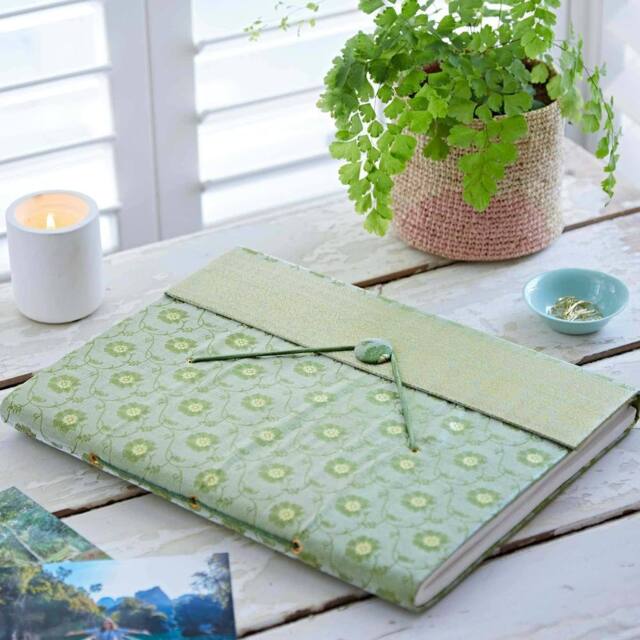 Paper High Extra Large Sari Fabric Photo Album in Green - image 1