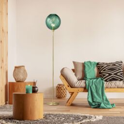 Happy Homewares Designer Chic Floor Lamp with Brushed Metal Base & Glass Shade in Green - thumbnail 7
