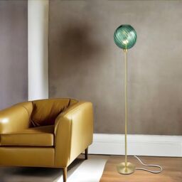 Happy Homewares Designer Chic Floor Lamp with Brushed Metal Base & Glass Shade in Green - thumbnail 6