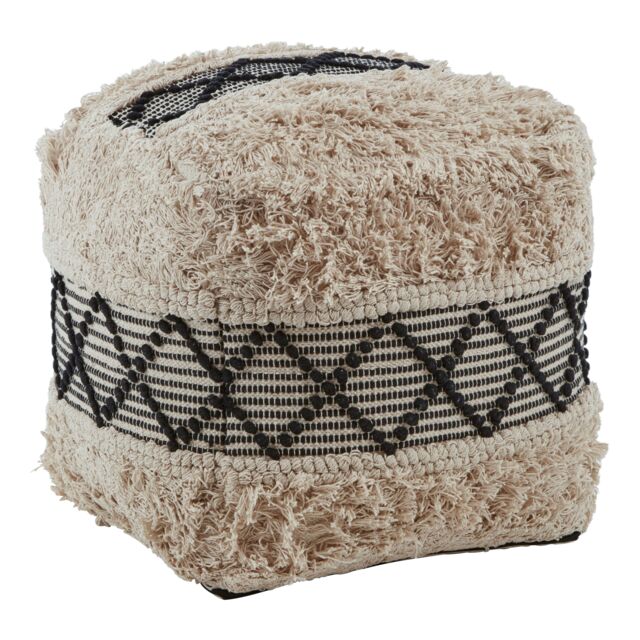 Orsina Cefena Black & White Shaggy Pouffe in Cream - image 1
