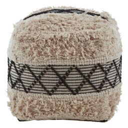 Orsina Cefena Black & White Shaggy Pouffe in Cream - thumbnail 2